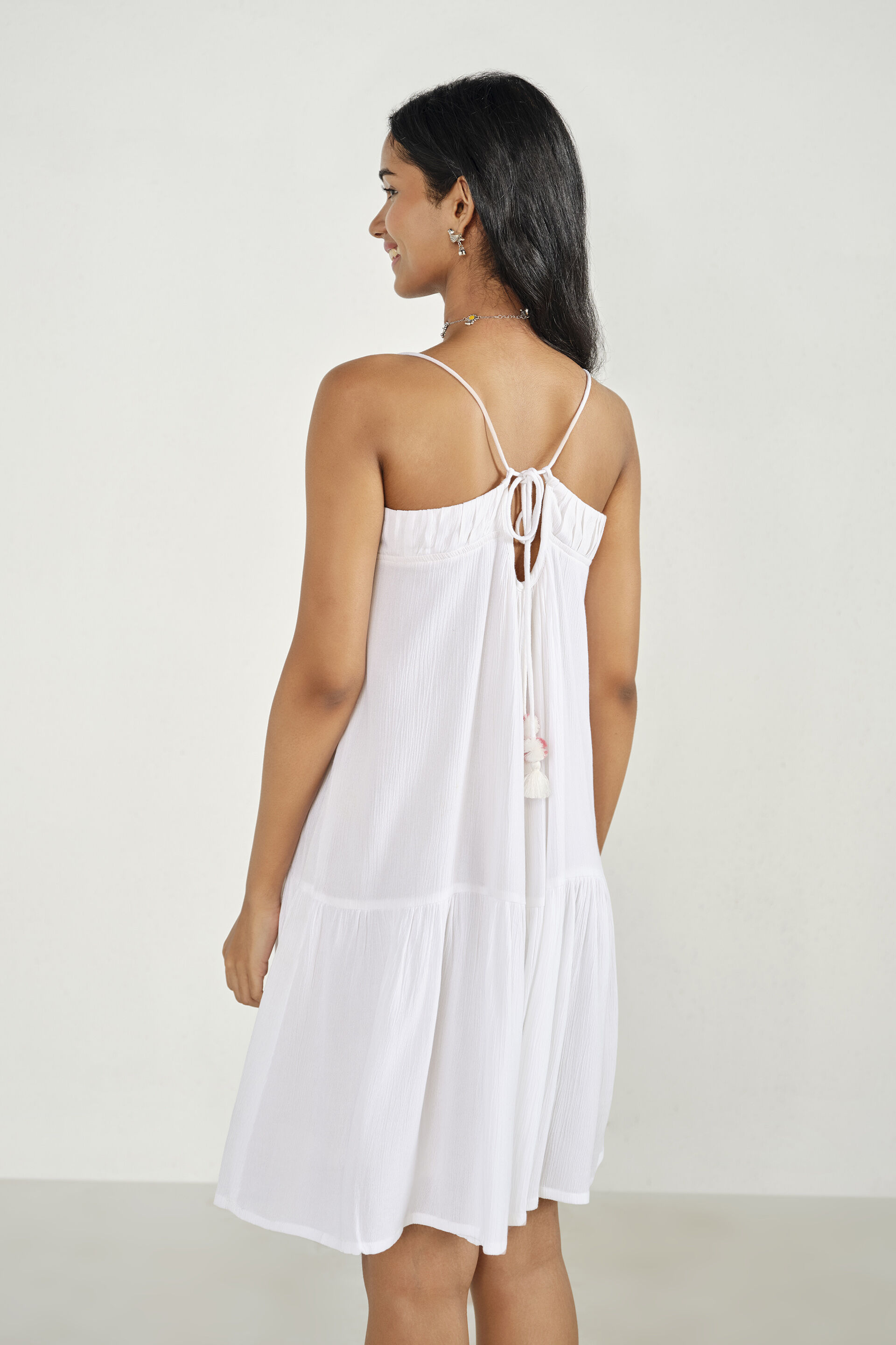 White Embroidered Short Swing Dress, White, image 6
